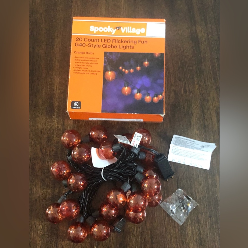 spooky Village 20 Led Flickering  Fun G30 style Globe Lights.orange Bulbs